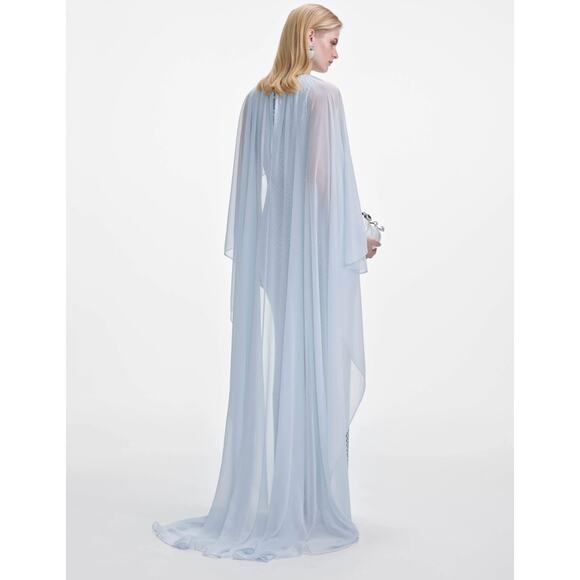 Self-Portrait Pale Blue Rhinestone Cape Maxi Dress US 2 - Picture 3 of 5